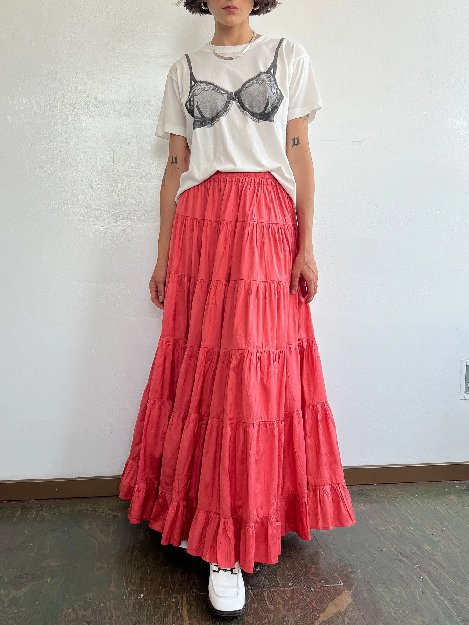 Coral Tiered Maxi Skirt (M)