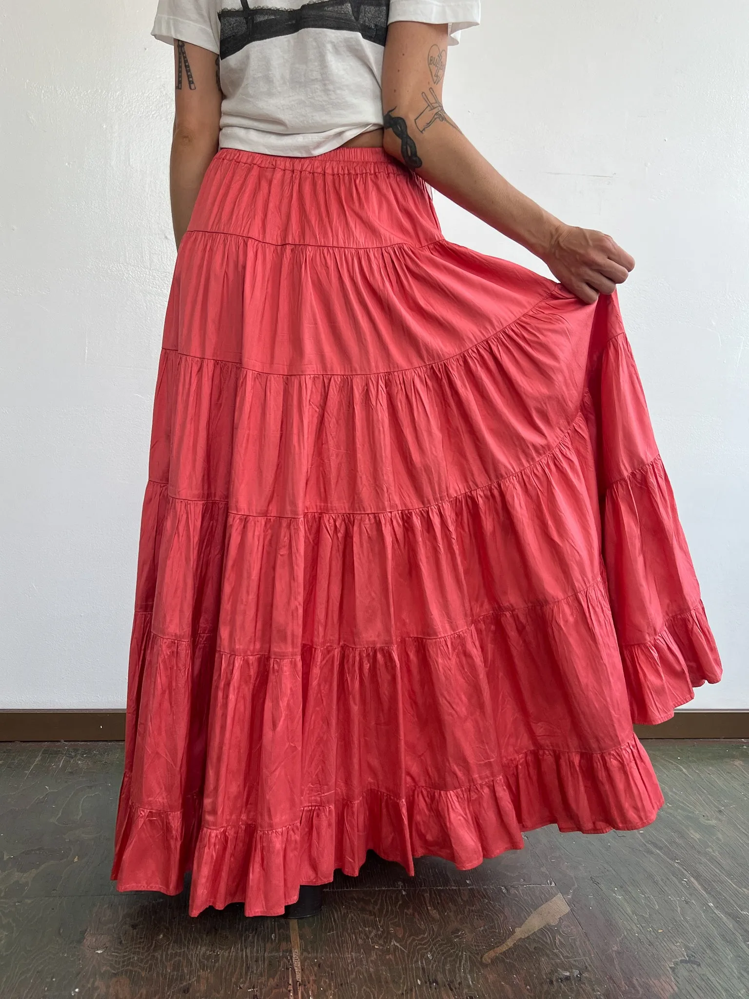 Coral Tiered Maxi Skirt (M)