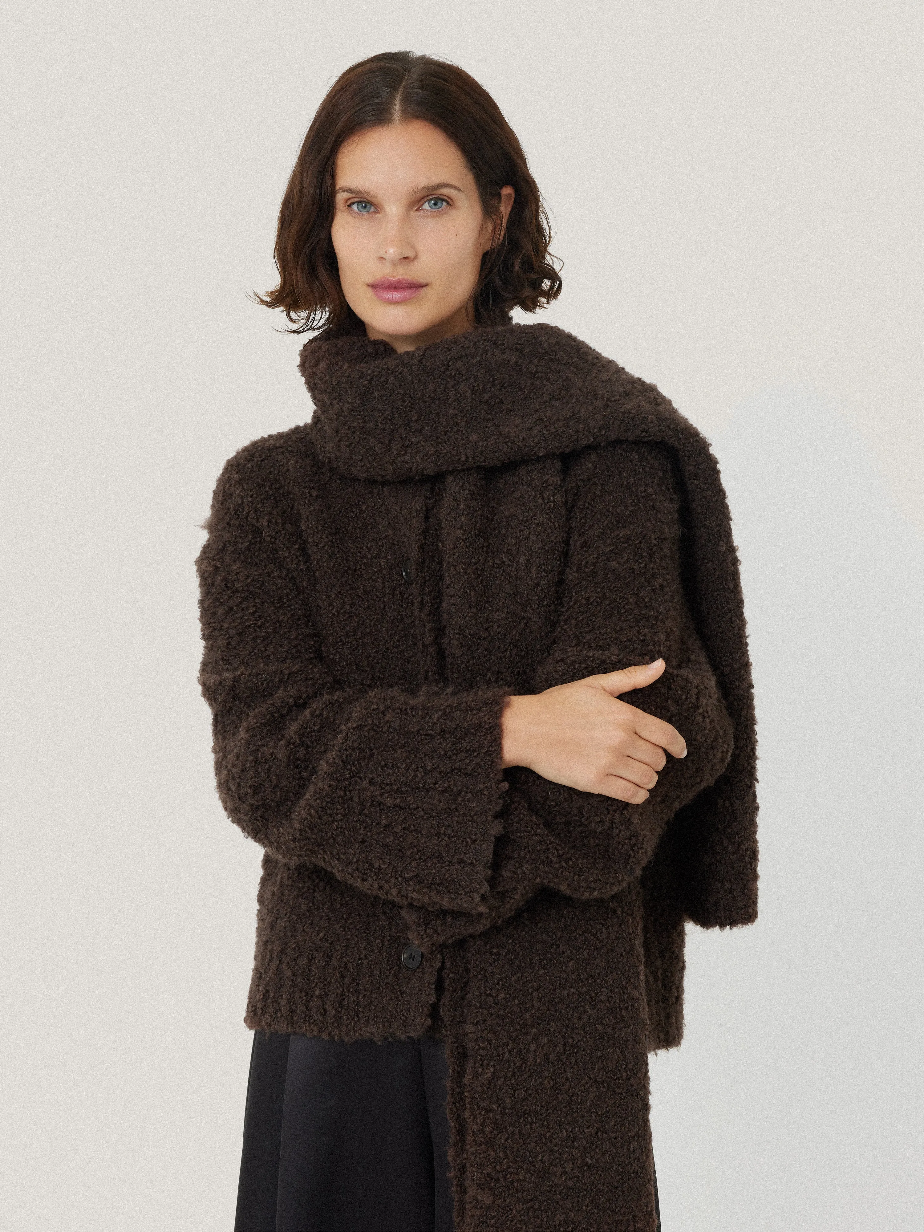 Cosy Boucle Scarf Cardi | Brown