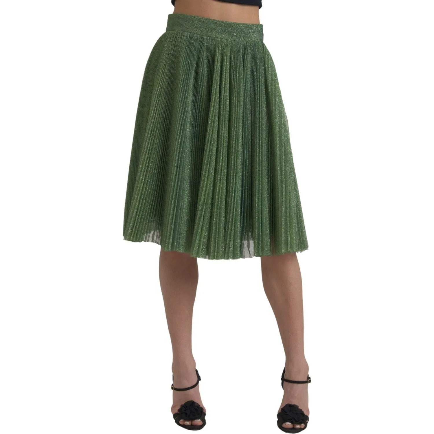 Dolce & Gabbana Enchanting Metallic Green Pleated A-Line Skirt