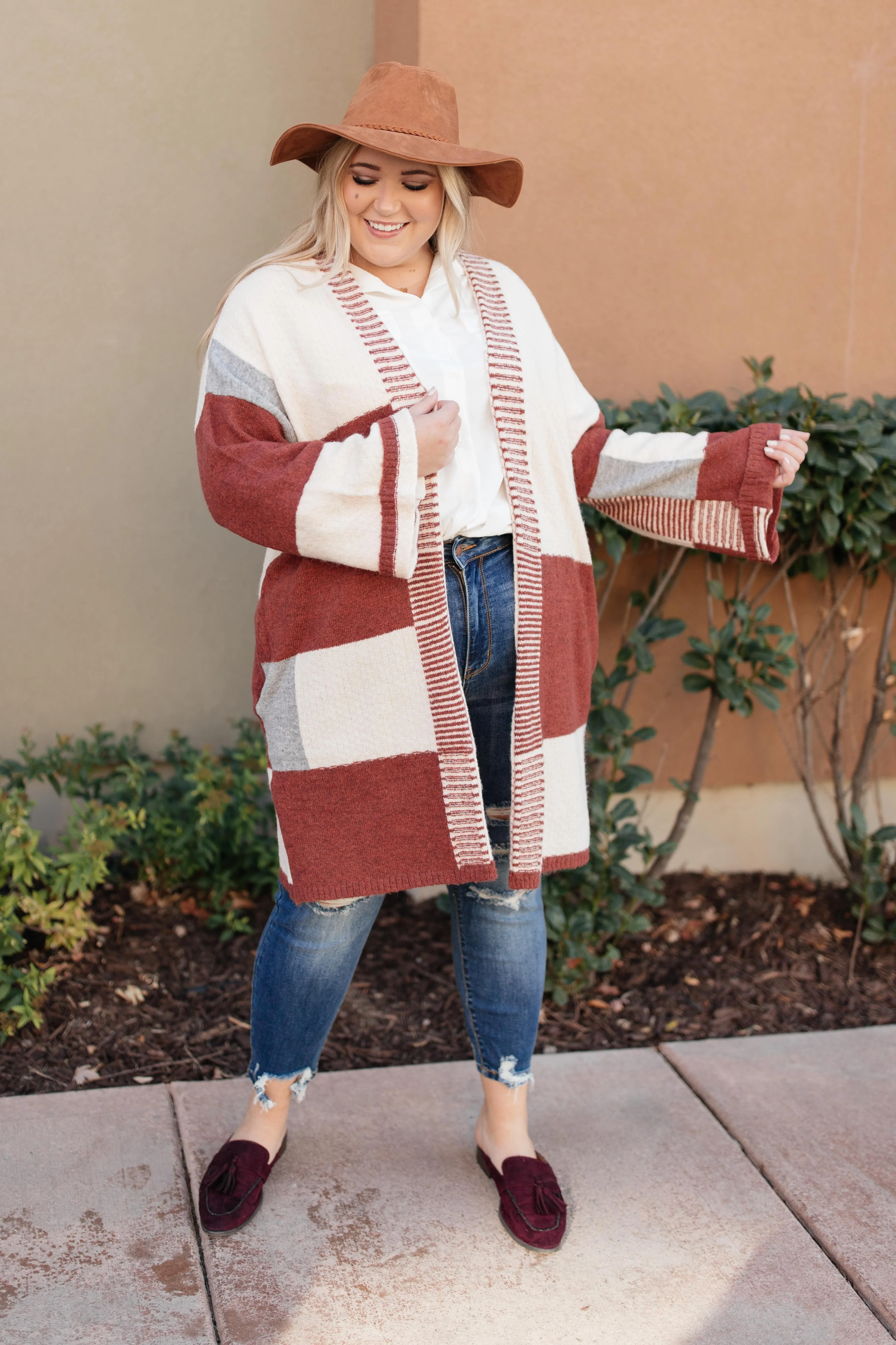 DOORBUSTER Chunky Patterns Cardigan in Rust