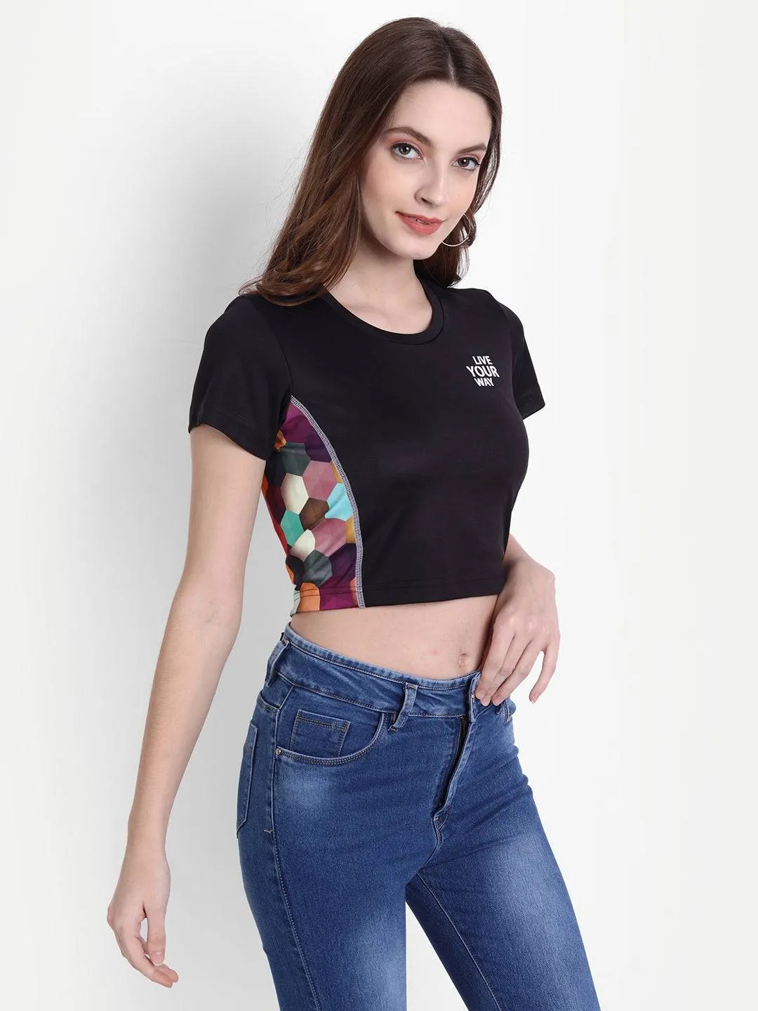 DriDOT Black Long Back Crop Top RWW2046