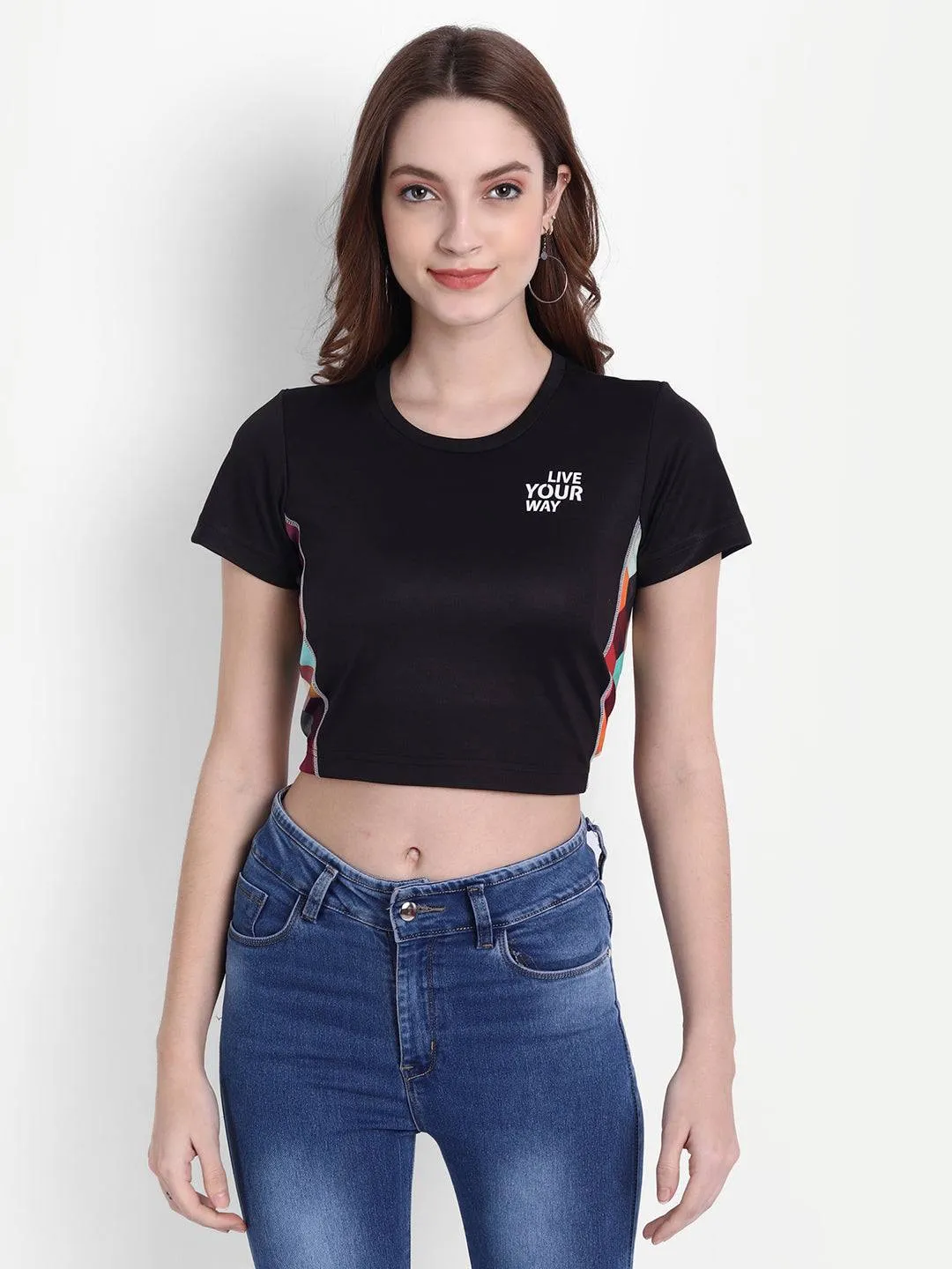 DriDOT Black Long Back Crop Top RWW2046