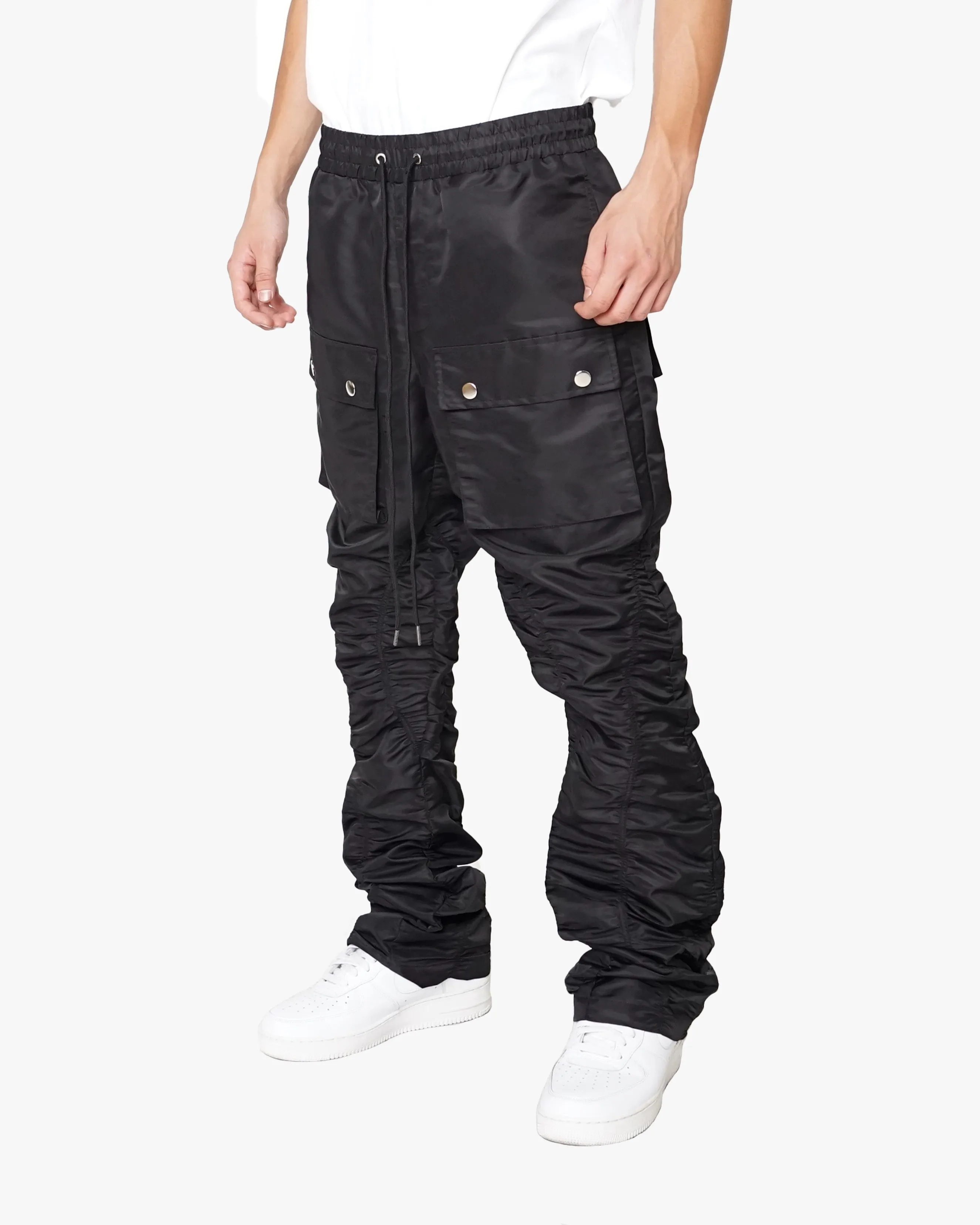 EPTM RUCHED FLARE PANTS-BLACK