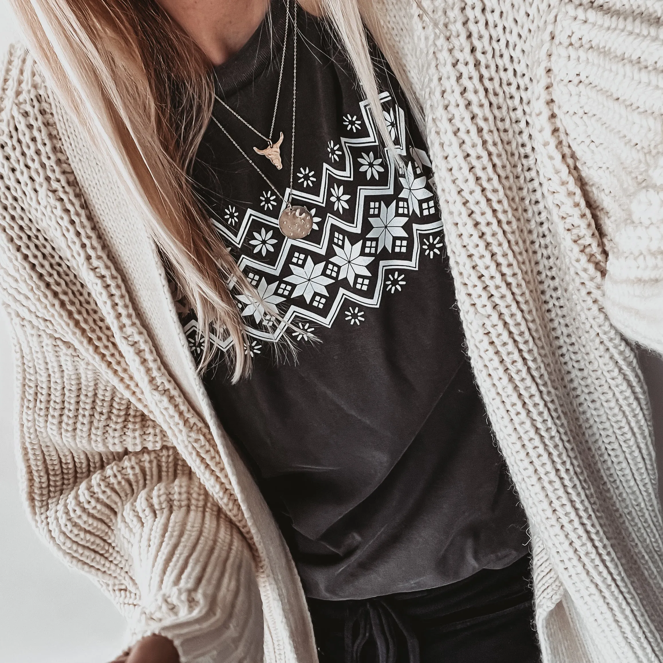 Fair isle vintage black boyfriend tee *new*