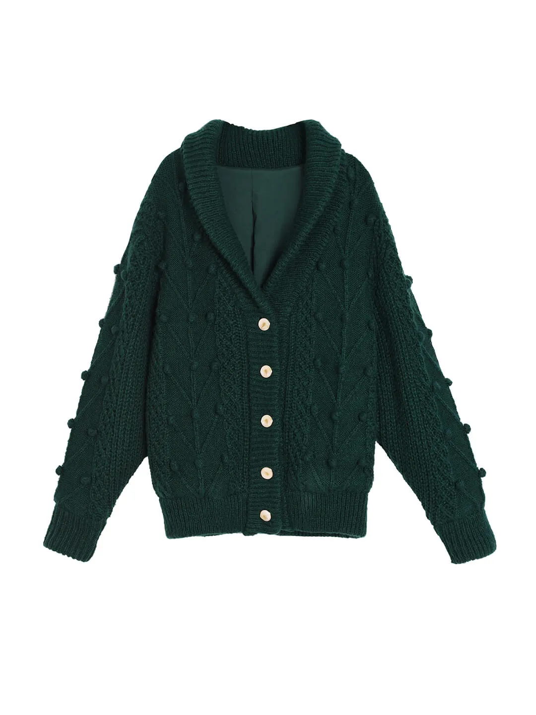 【Final sale】Nataly Cable Popcorn Chunky Green Knit Cardigan