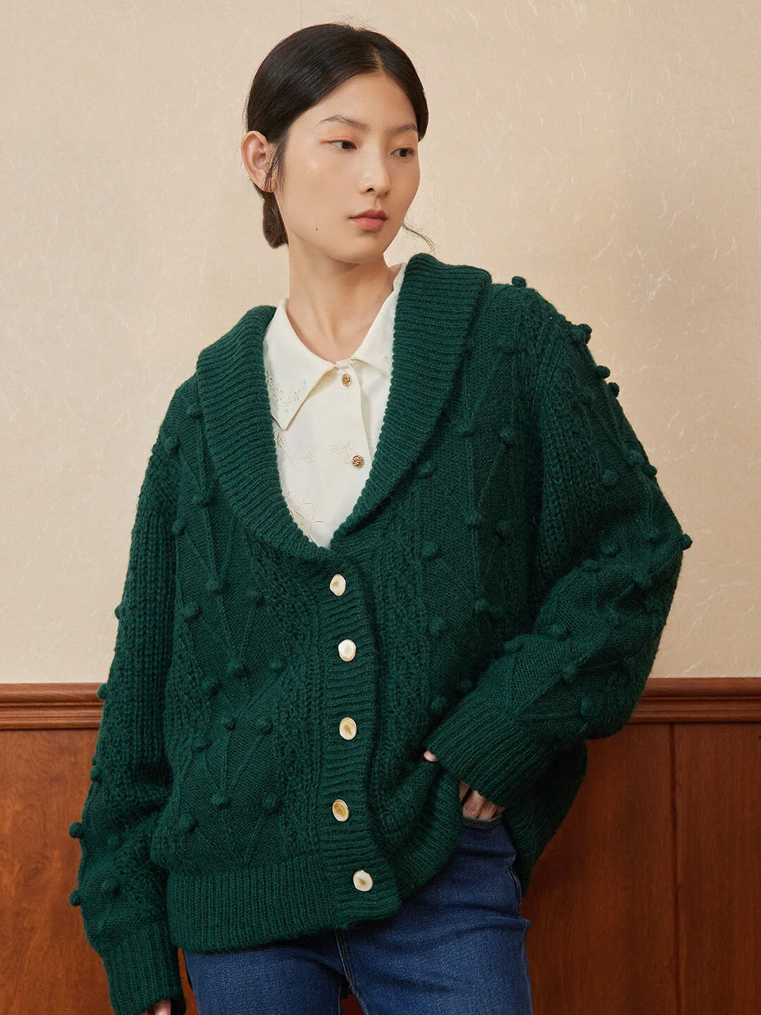 【Final sale】Nataly Cable Popcorn Chunky Green Knit Cardigan