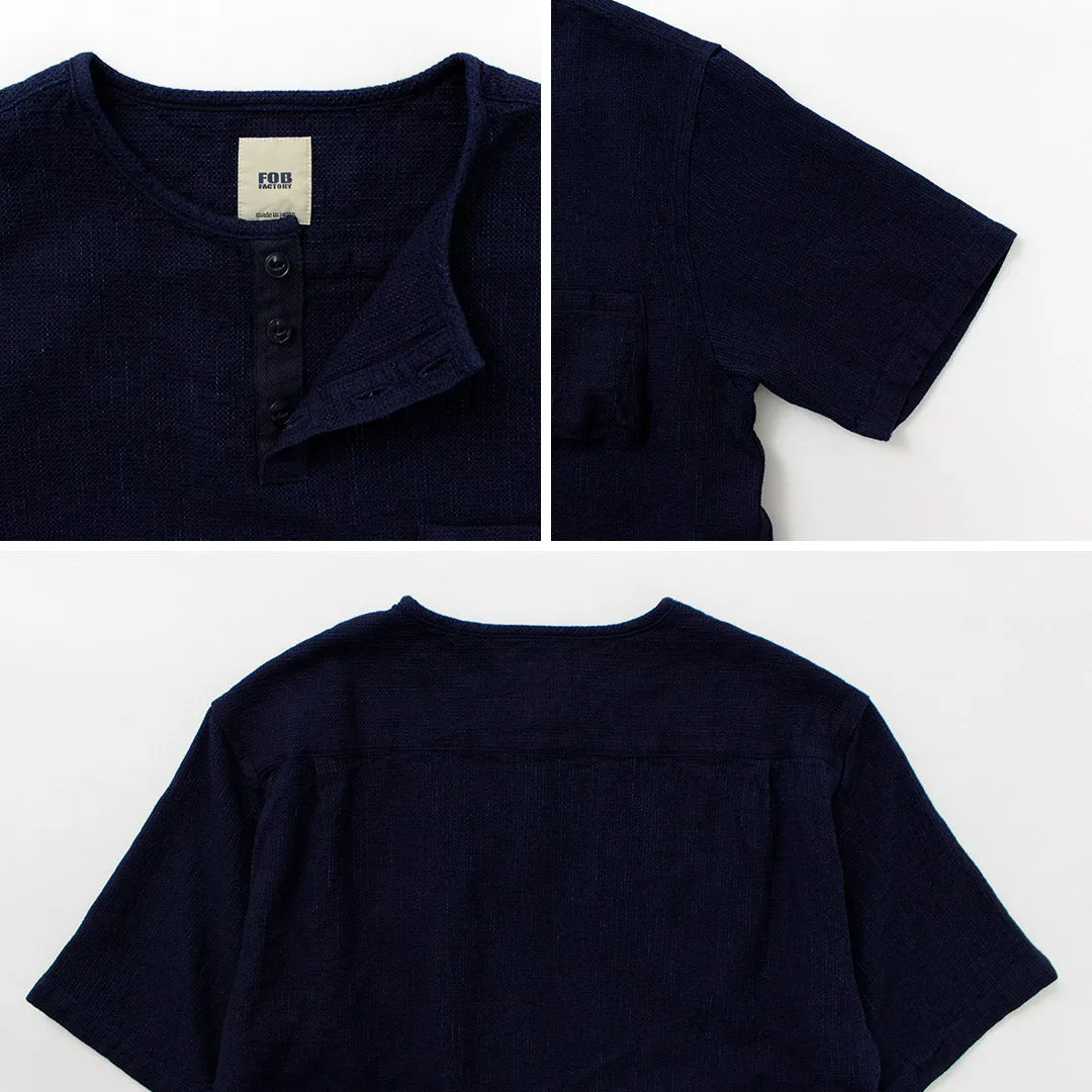 FOB FACTORY / F3493 Indigo waffle T-shirt