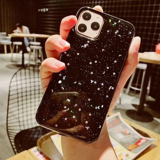 For Apple iPhone 6 6s 7 8 Plus 11 Pro 10 X XS XR Max Bling Glitter Star Moon Sparkle Sequins Soft Clear Silicone TPU Case Cover