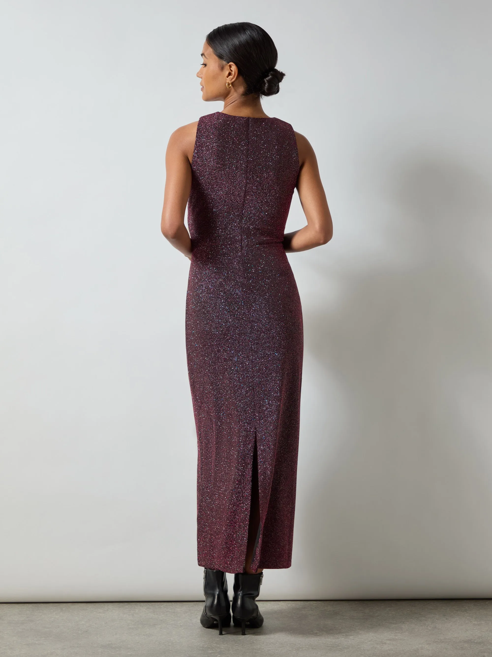 Gabriela Burgundy Super Sparkle Column Midi Dress