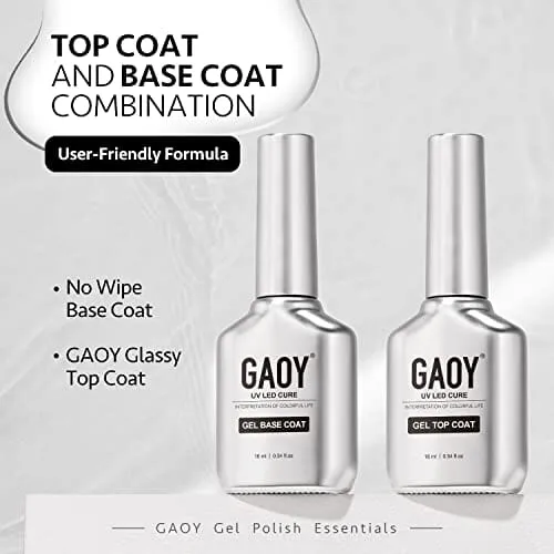 GAOY 16ml 2 Pcs Glassy Gel Top Coat and Base Coat Set,No Wipe Foundation Combination for UV Light Cure Nail Polish