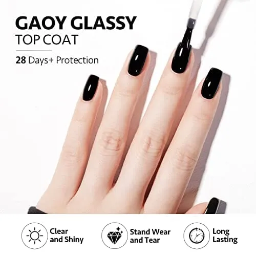 GAOY 16ml 2 Pcs Glassy Gel Top Coat and Base Coat Set,No Wipe Foundation Combination for UV Light Cure Nail Polish