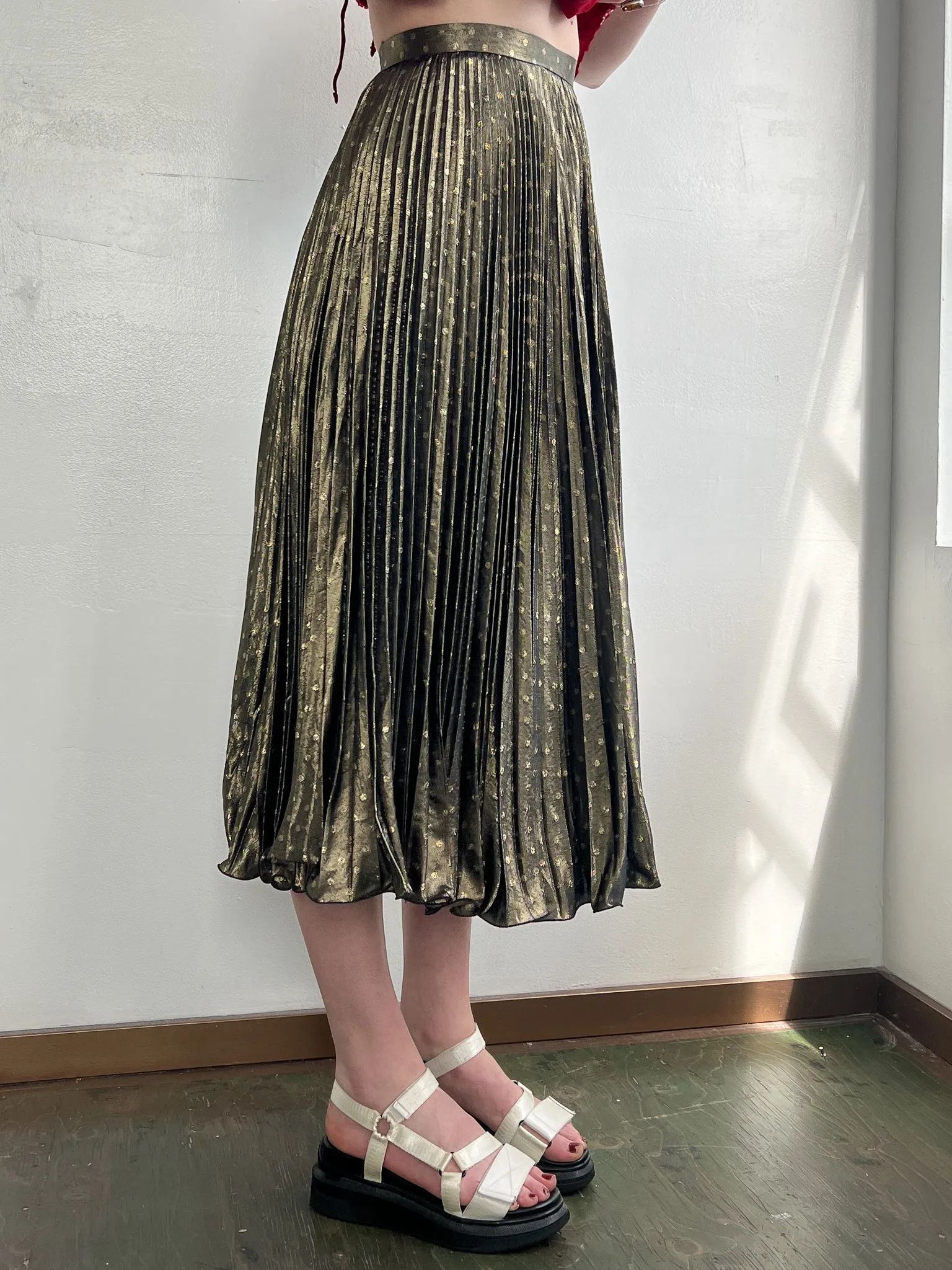 Golden Metallic Pleated Skirt (XS)