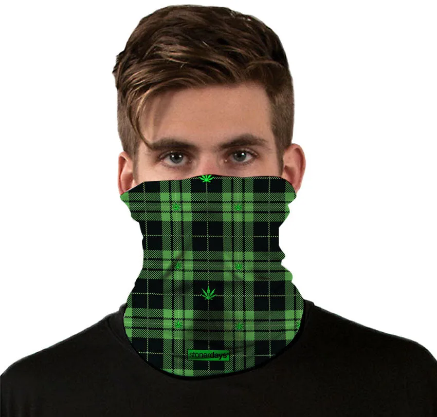 Green Plaid Cannabis Leaves Gaiter