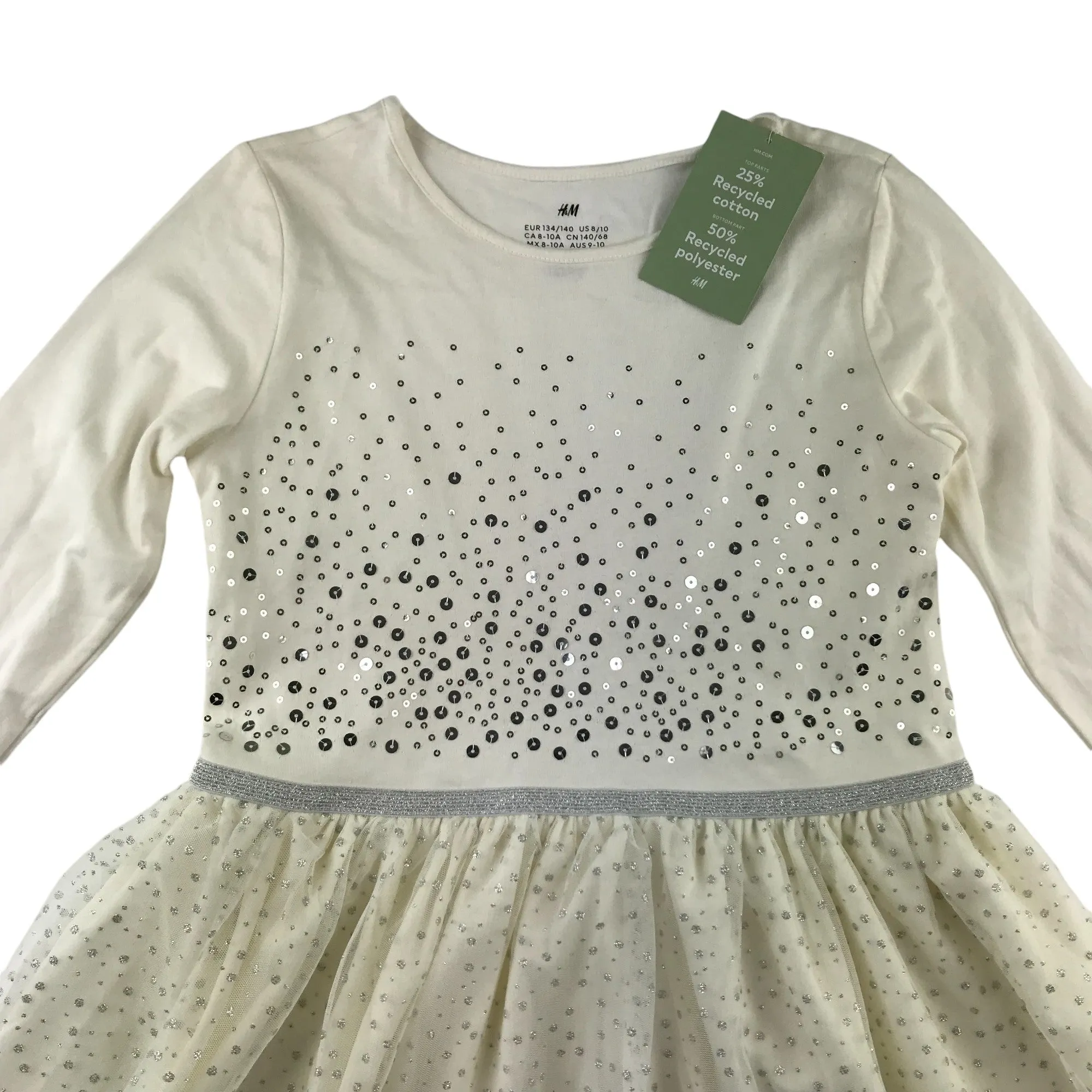 H&M dress 8-10 years white fitted t-shirt top and flared layered mesh skirt