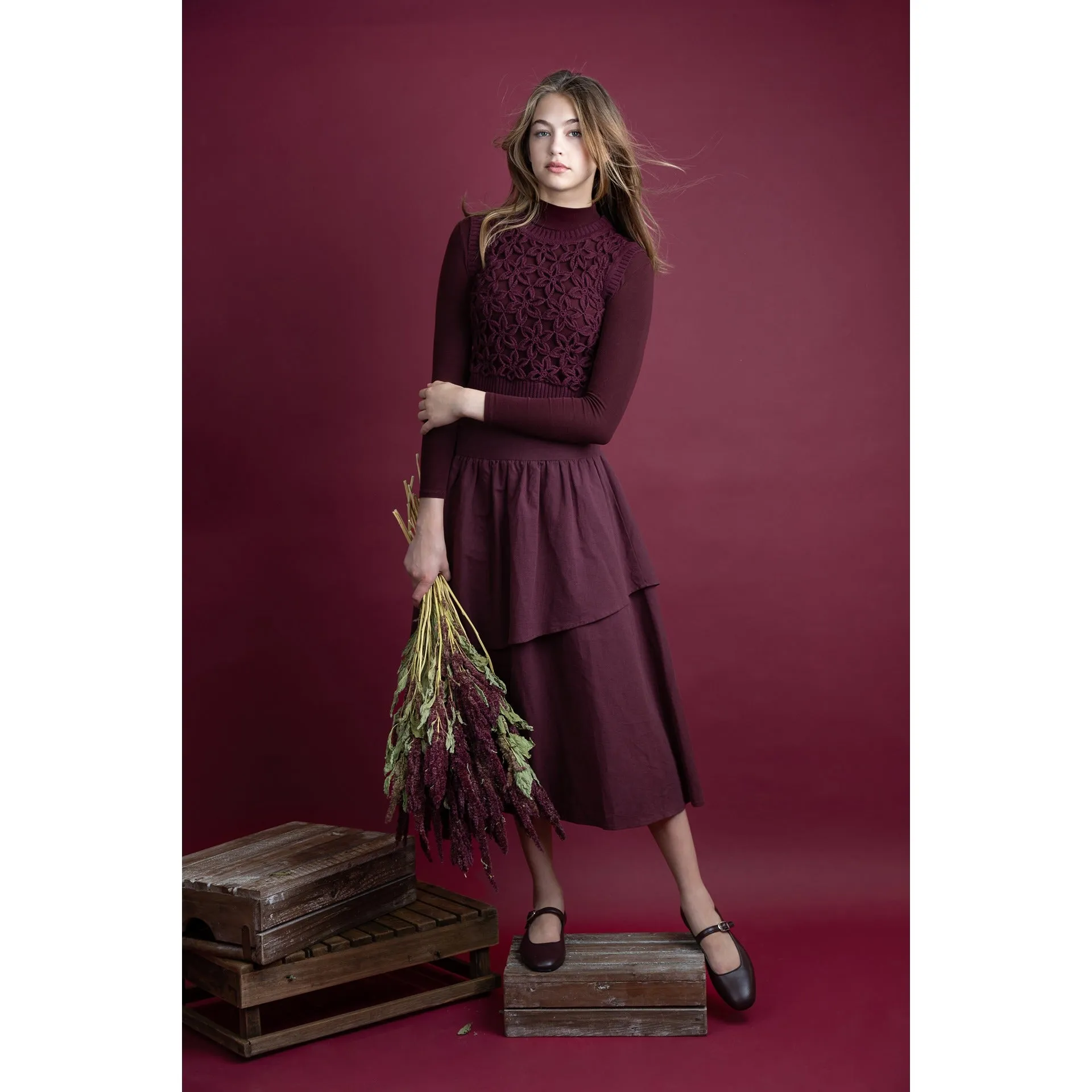 HEV Burgundy Asymmetric Layered Skirt