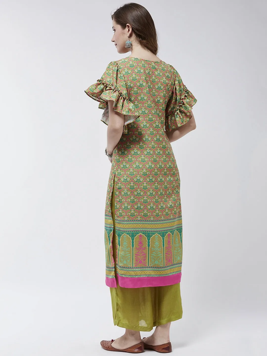 Jaipur Haat Placement Kurta With Flared Sleeves