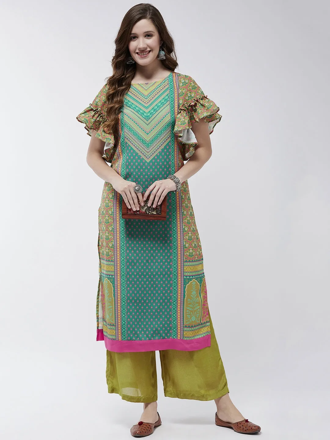 Jaipur Haat Placement Kurta With Flared Sleeves