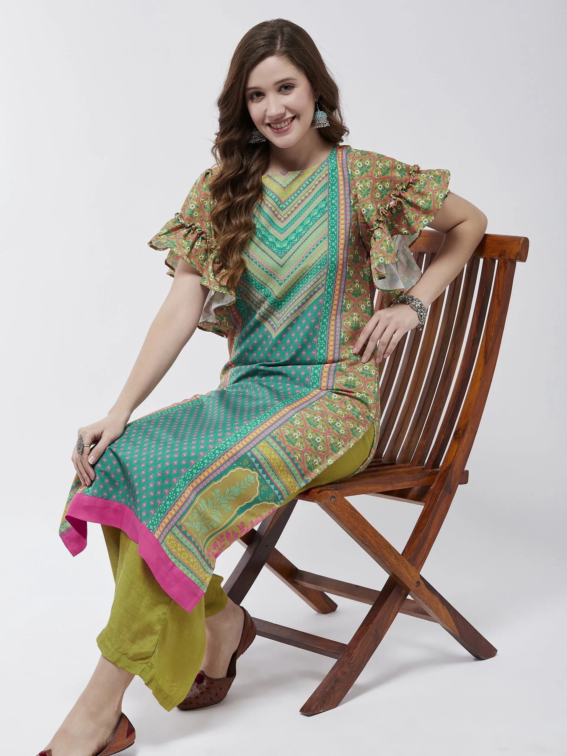 Jaipur Haat Placement Kurta With Flared Sleeves