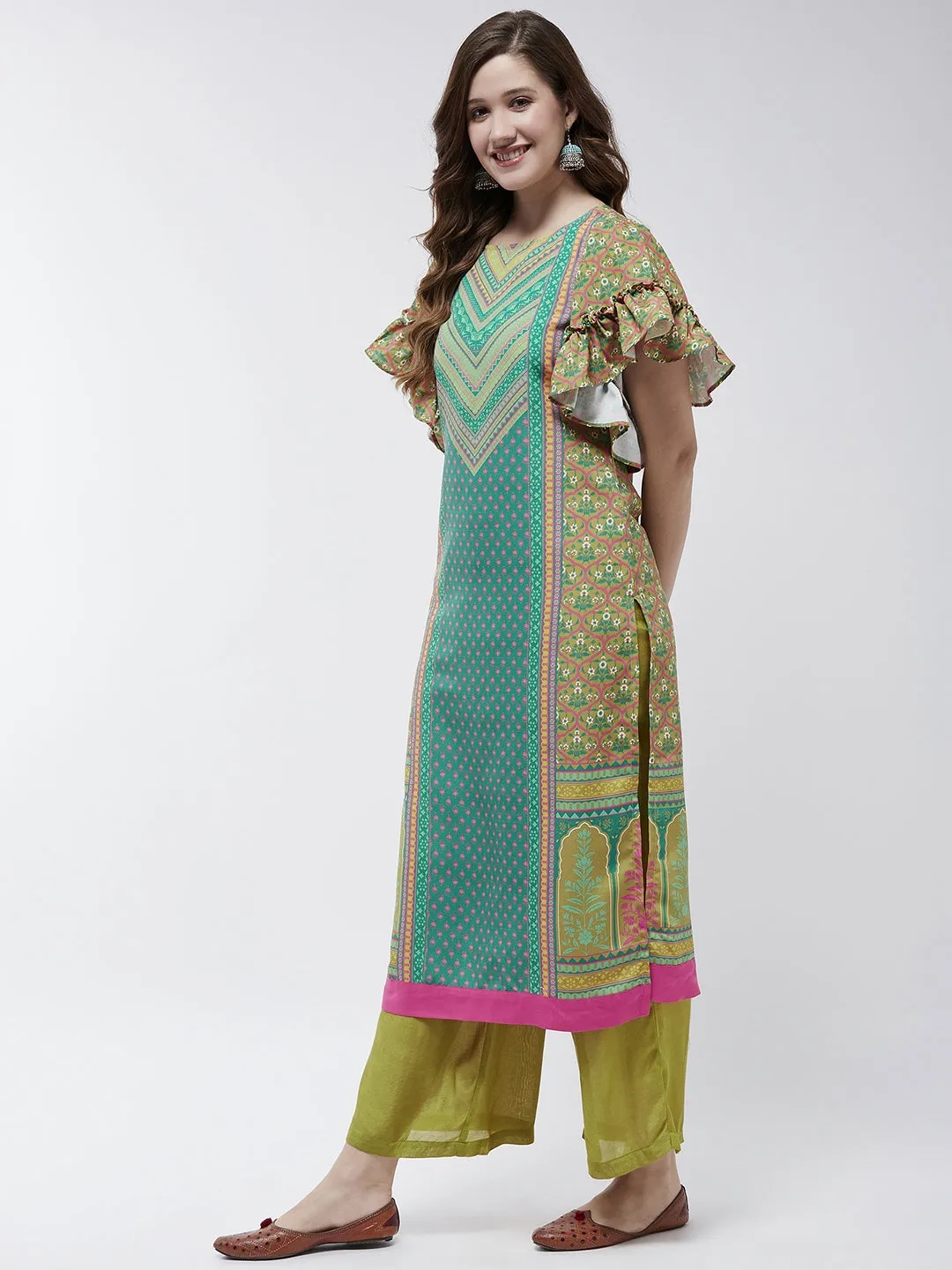 Jaipur Haat Placement Kurta With Flared Sleeves