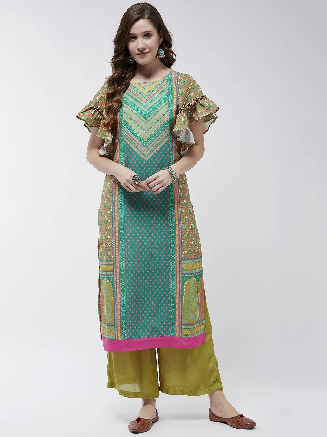 Jaipur Haat Placement Kurta With Flared Sleeves