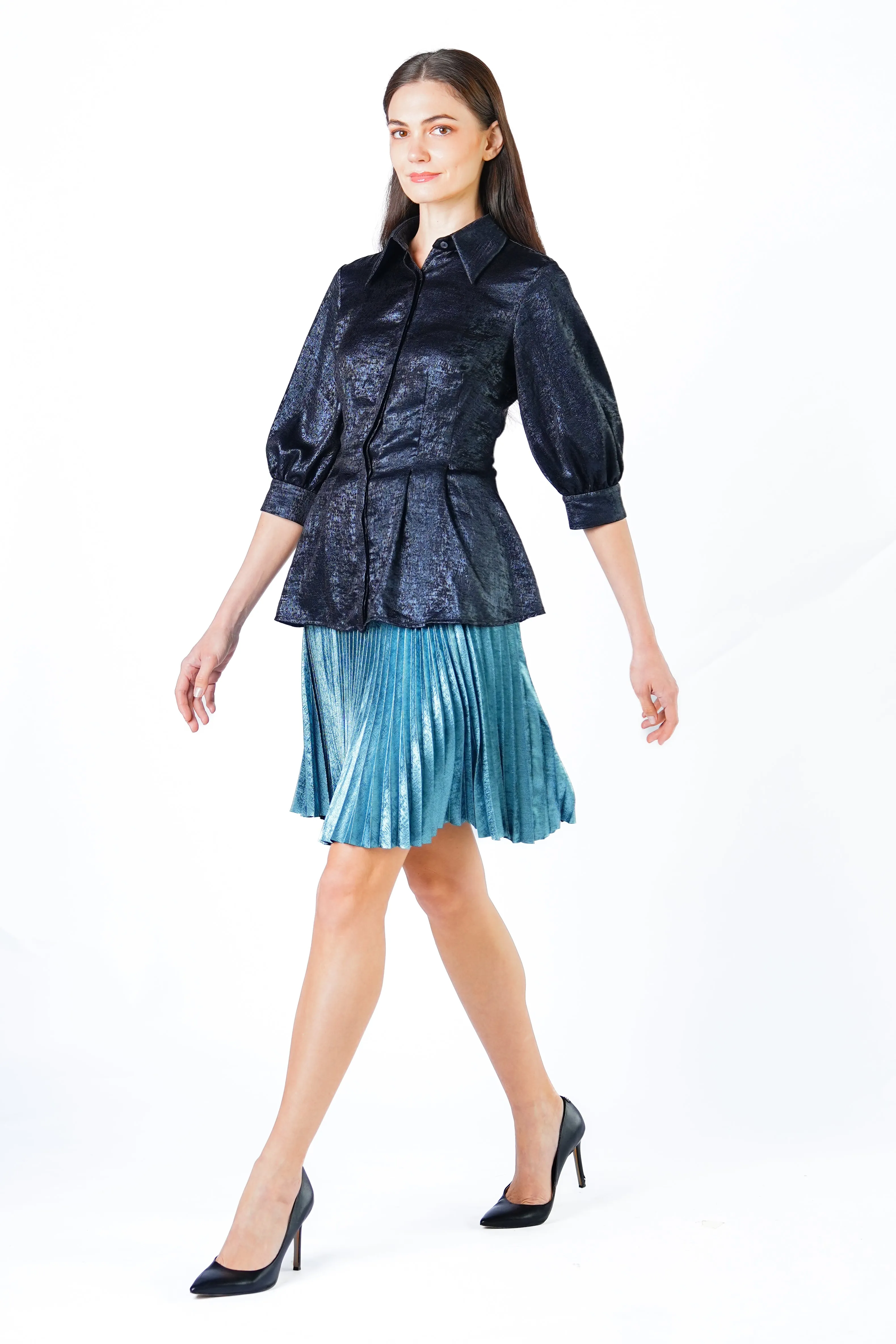 Jayden Metallic Pleated Short Skirt