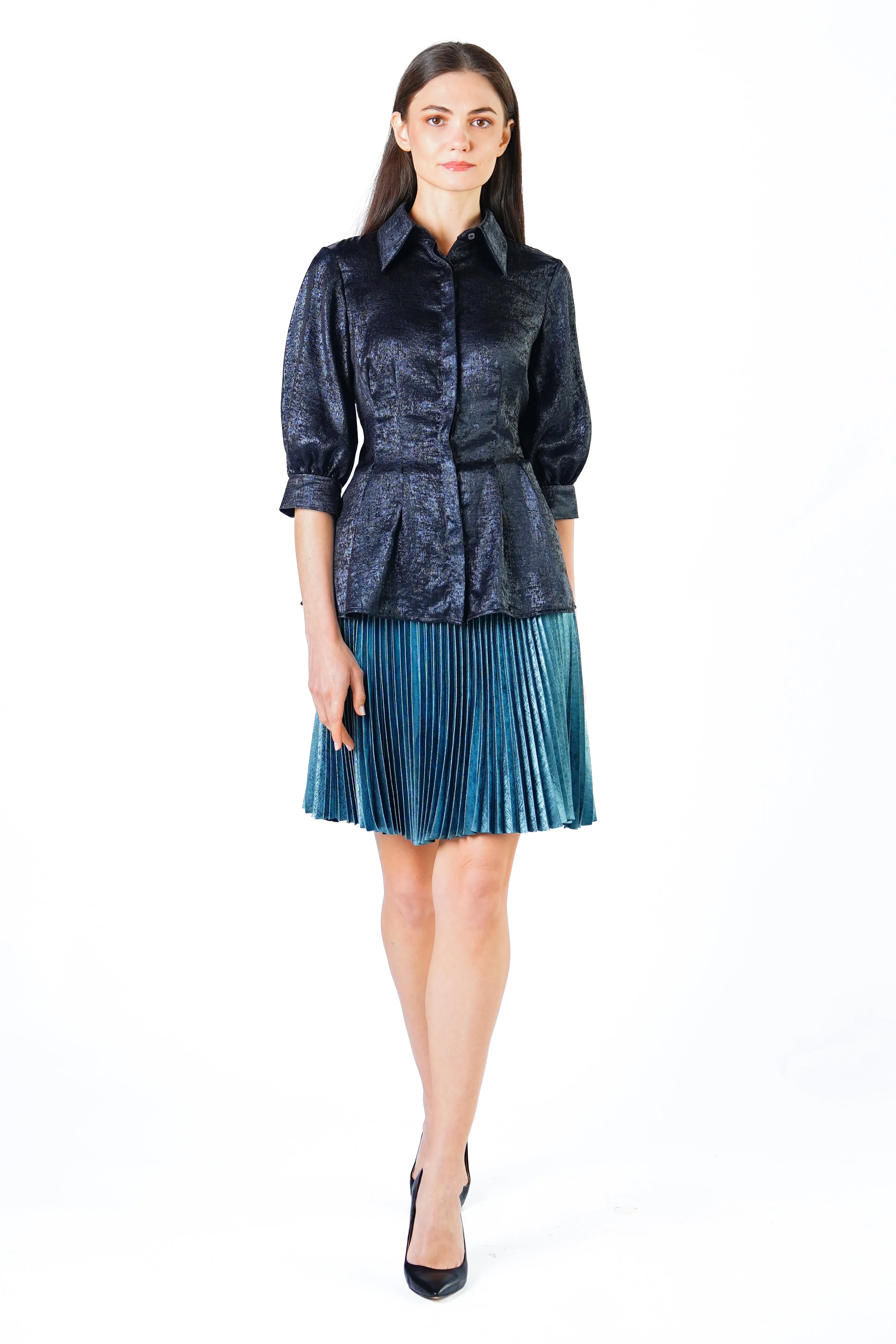 Jayden Metallic Pleated Short Skirt