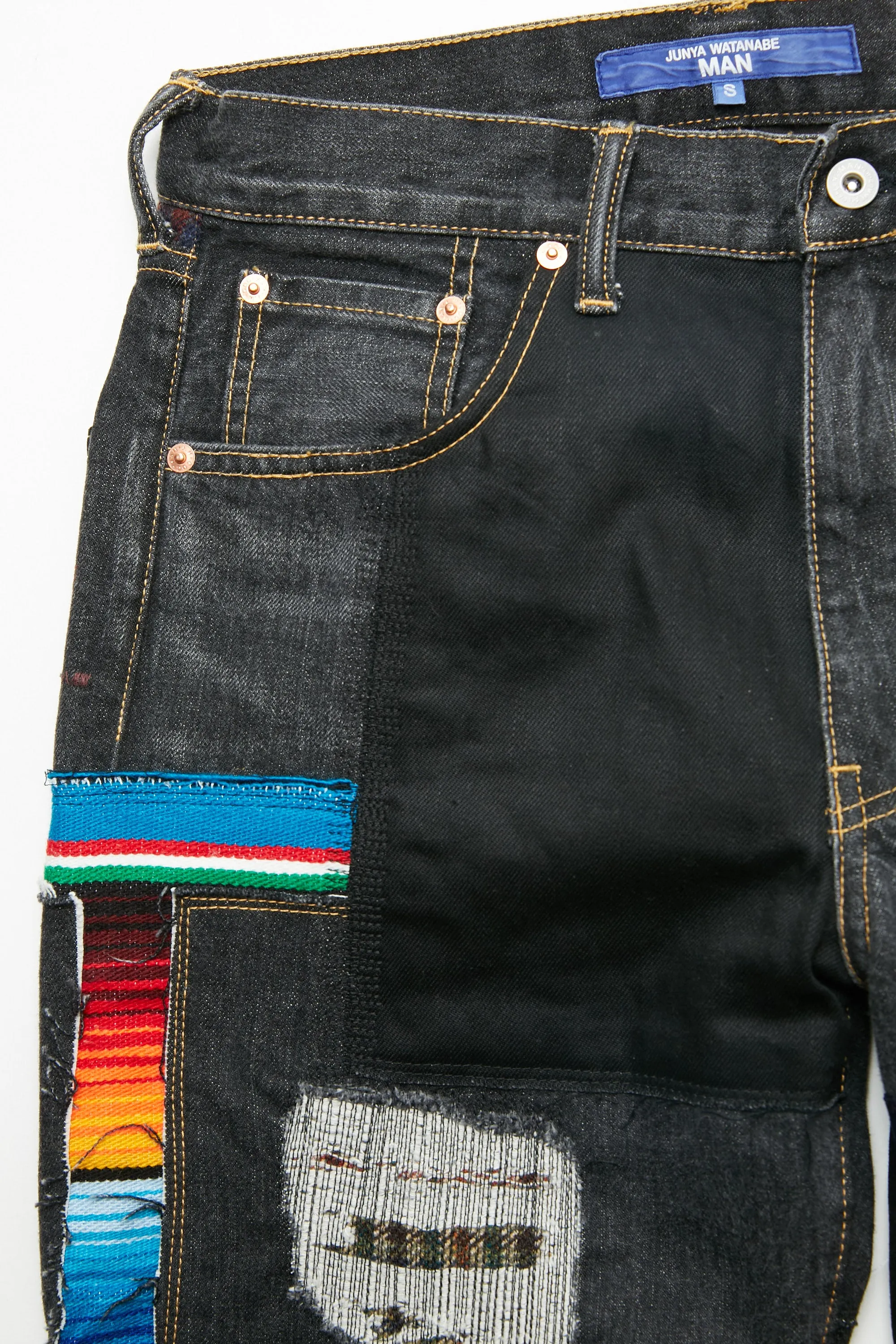 JUNYA WATANABE MAN cotton selvedge denim garment treated x multi fabrics mix Pants - Black X MIX