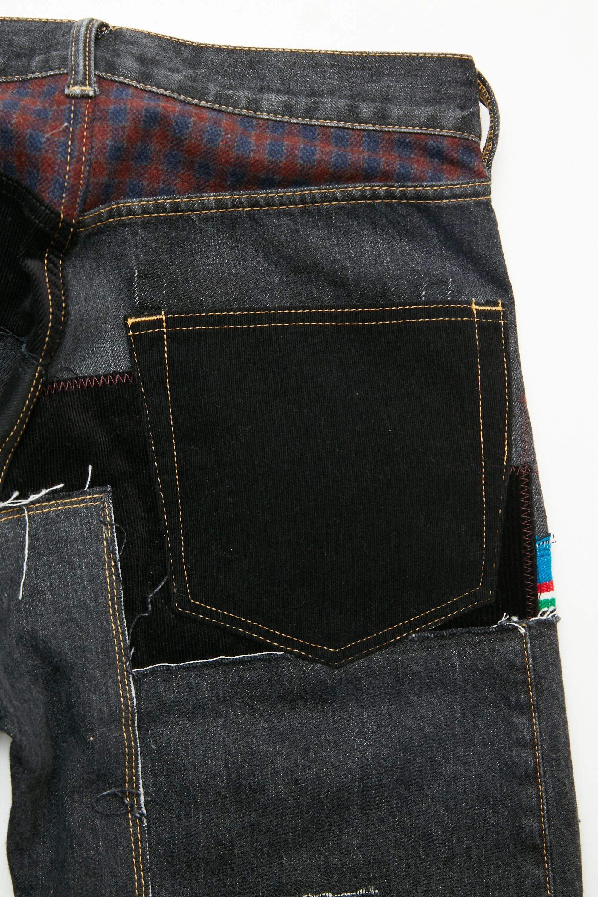 JUNYA WATANABE MAN cotton selvedge denim garment treated x multi fabrics mix Pants - Black X MIX