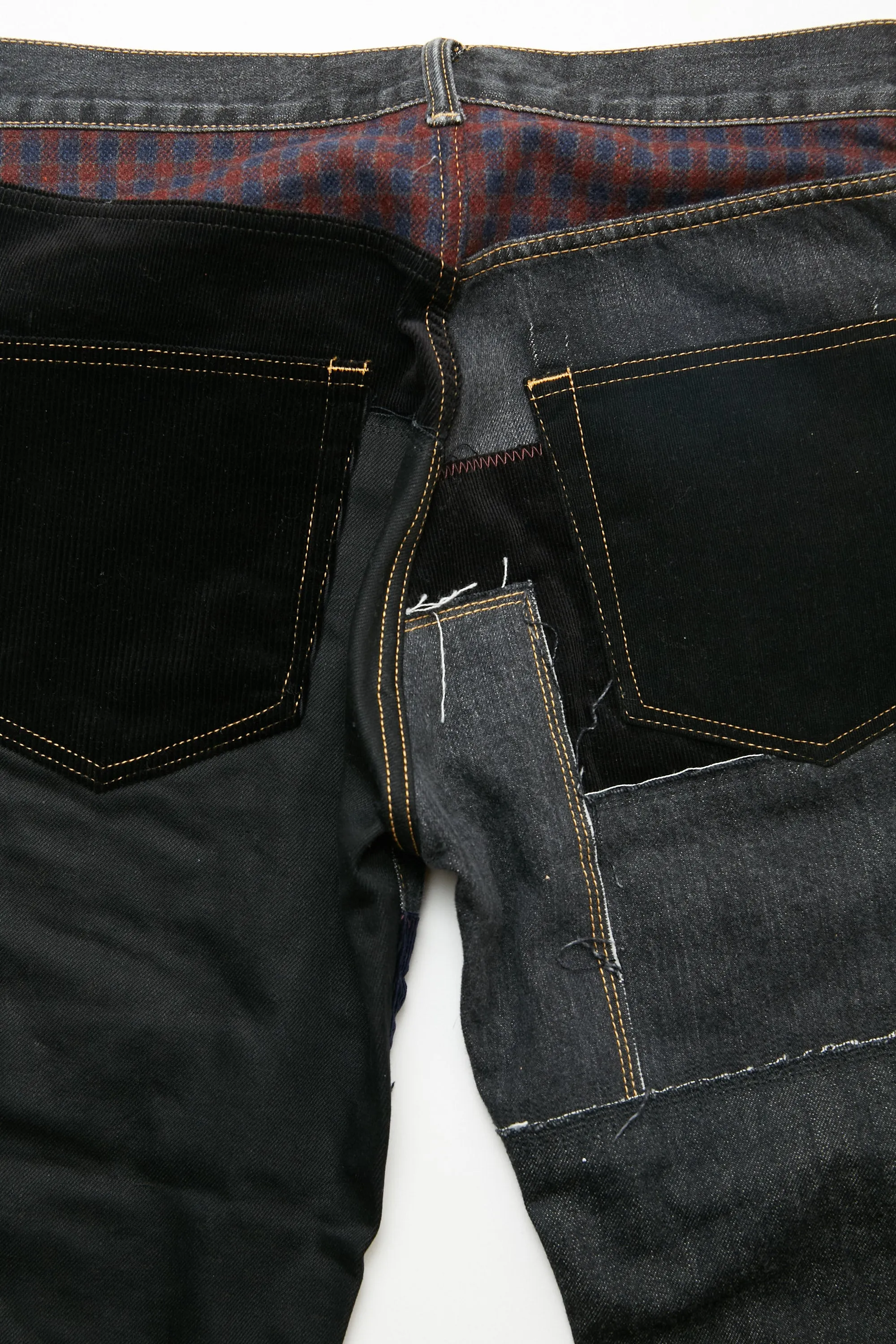 JUNYA WATANABE MAN cotton selvedge denim garment treated x multi fabrics mix Pants - Black X MIX