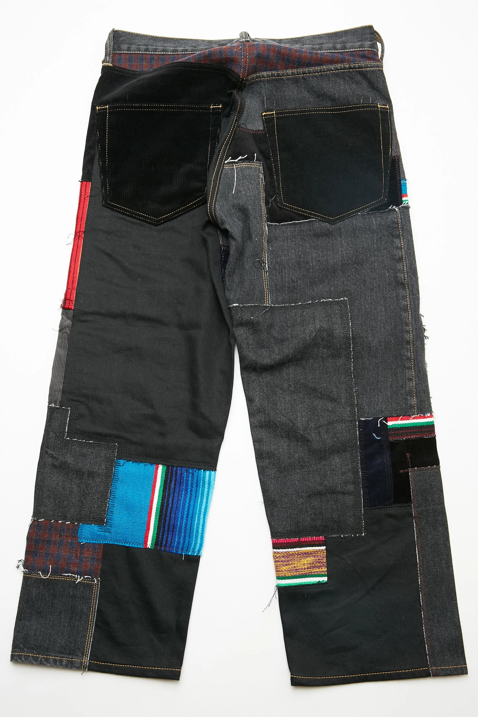 JUNYA WATANABE MAN cotton selvedge denim garment treated x multi fabrics mix Pants - Black X MIX