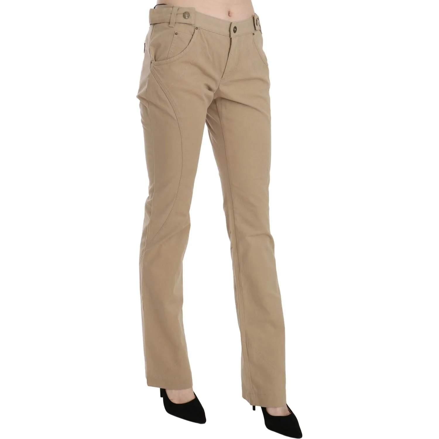 Just Cavalli Beige Mid Waist Straight Leg Pants