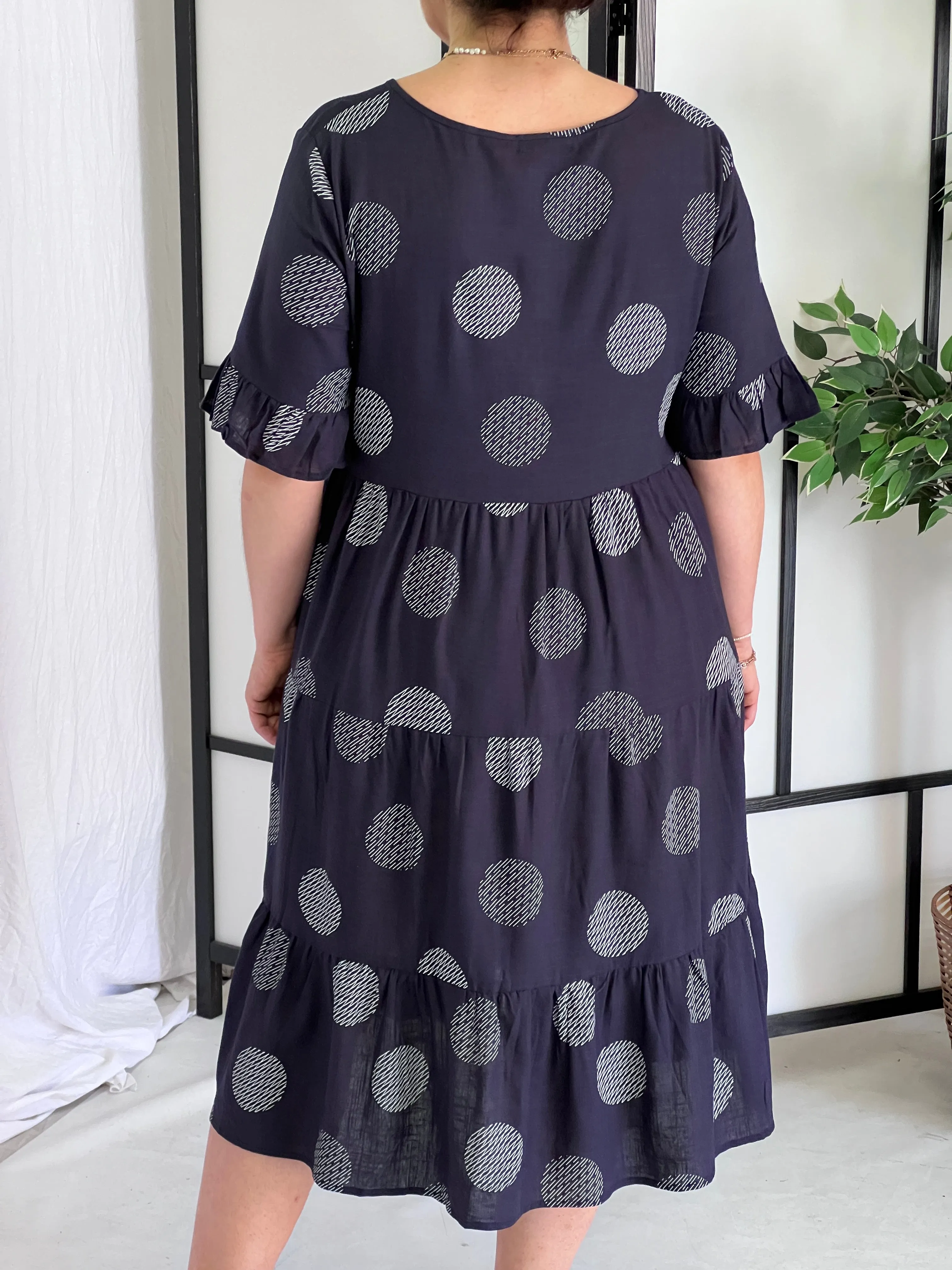 Kane Navy Spot Linen Dress