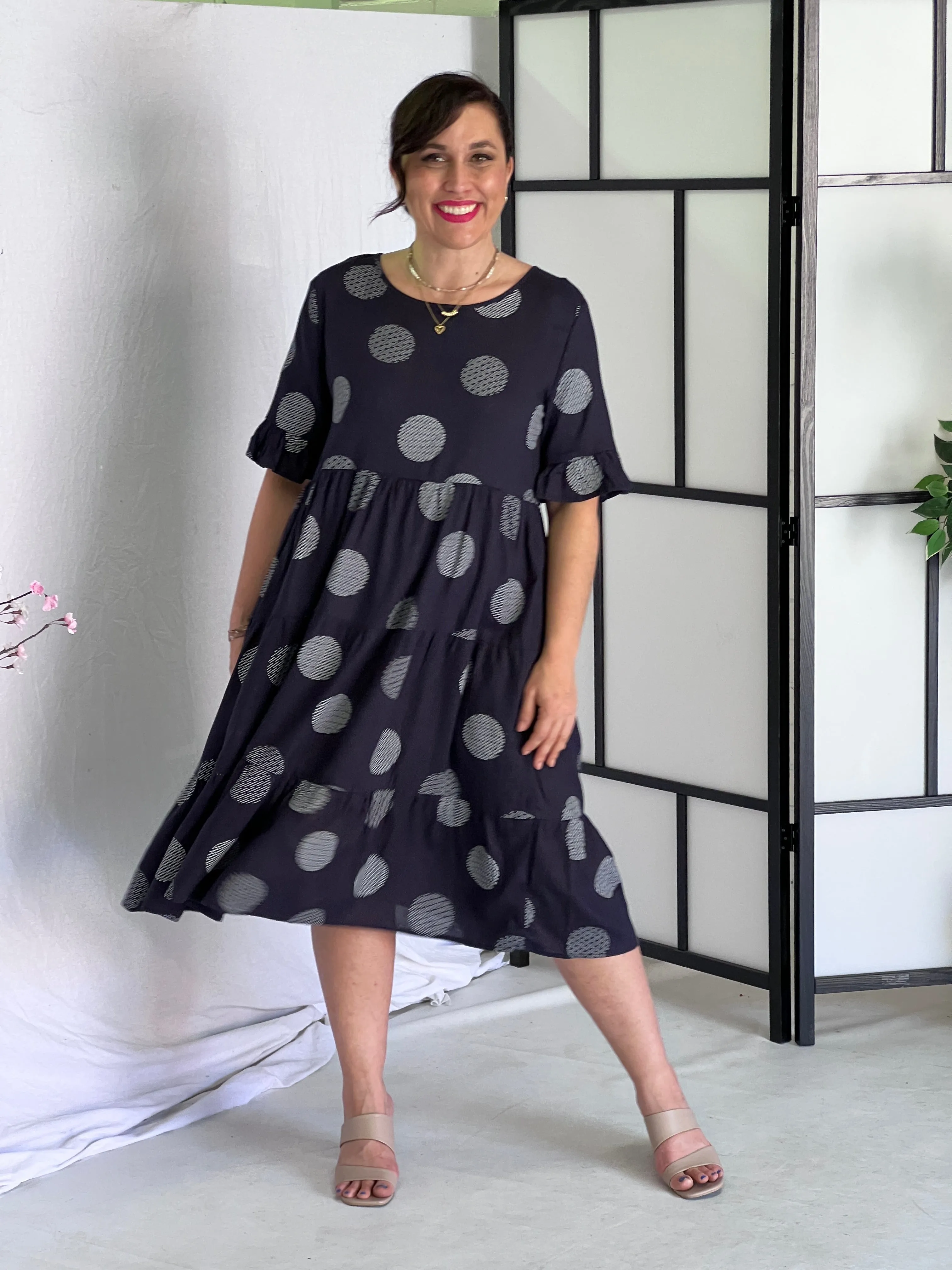 Kane Navy Spot Linen Dress