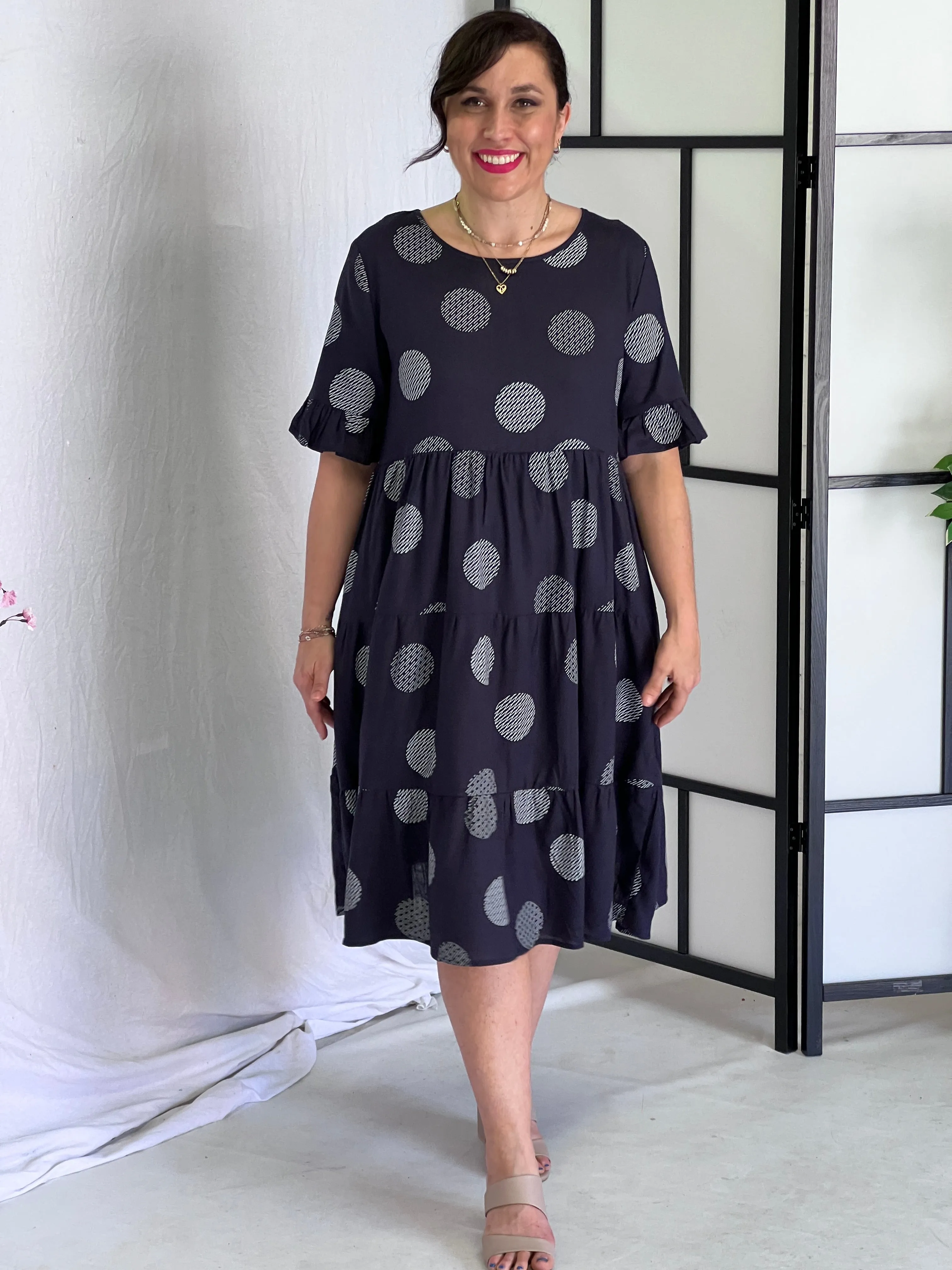 Kane Navy Spot Linen Dress