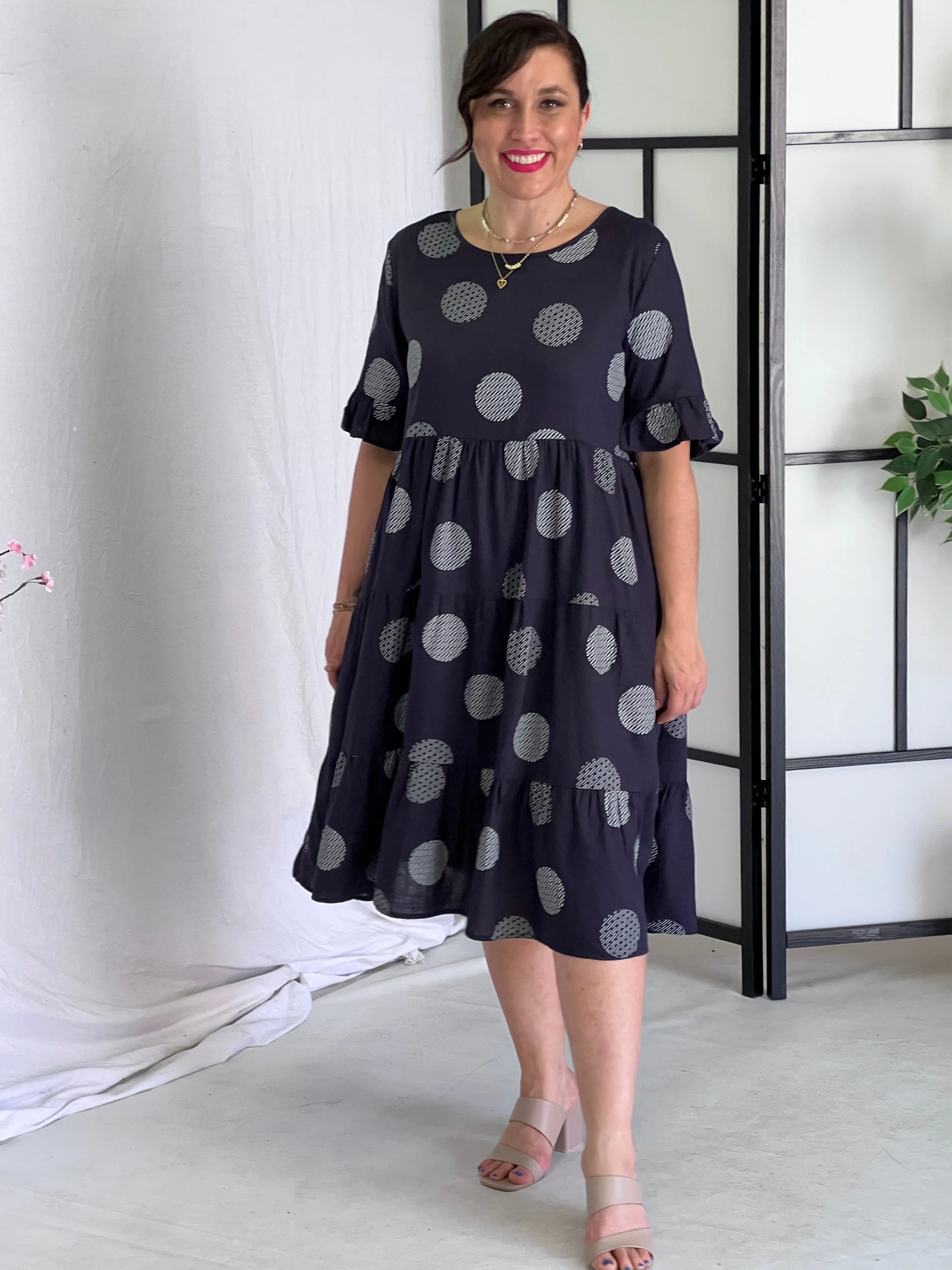 Kane Navy Spot Linen Dress