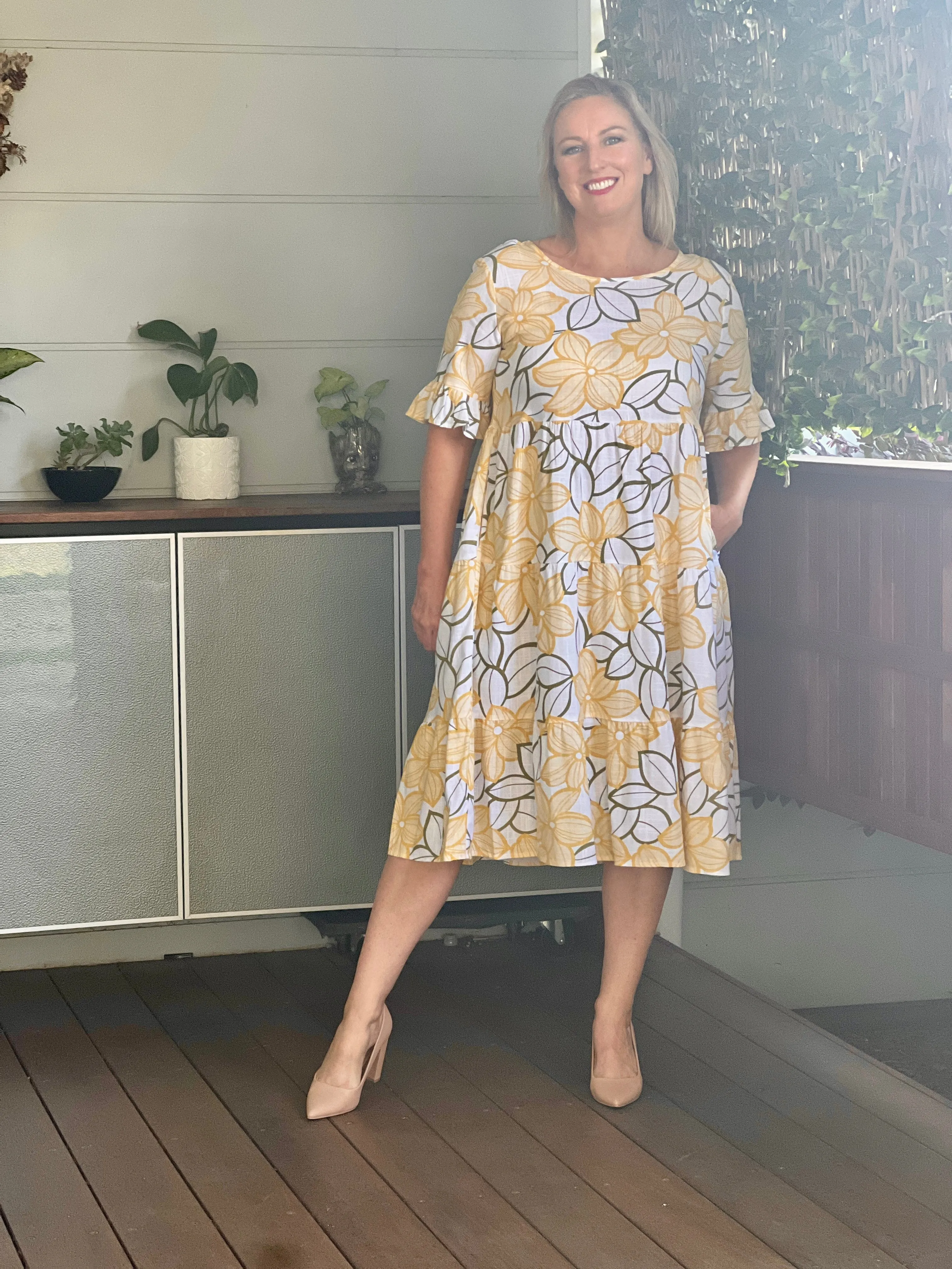 Kane Yellow Floral Linen Dress