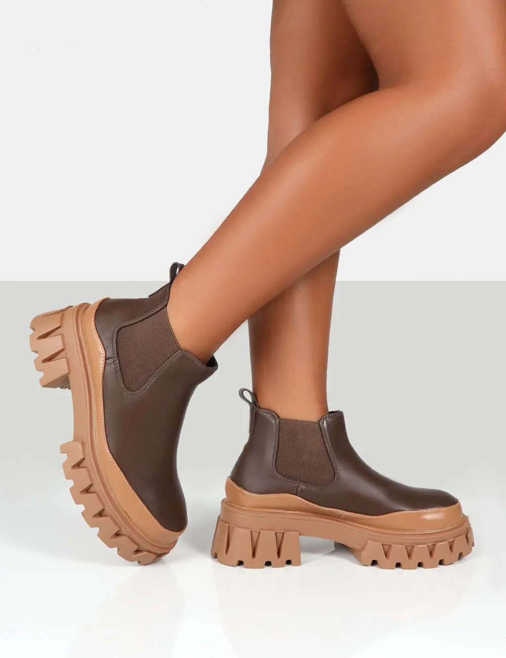 Kaya Chocolate Pu Chunky Sole Chelsea Boots