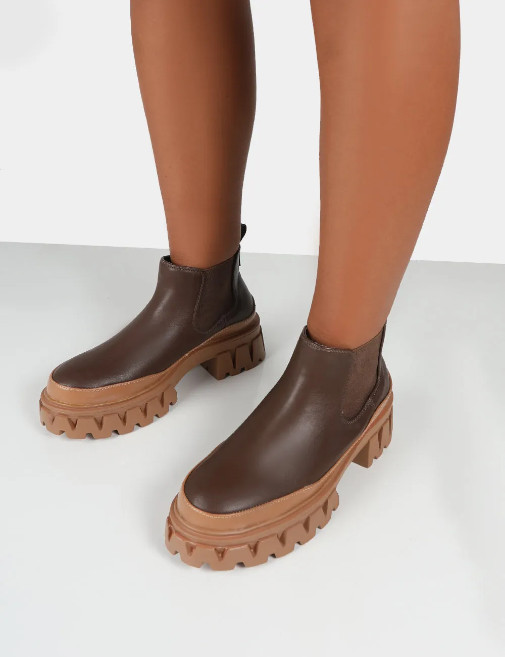 Kaya Chocolate Pu Chunky Sole Chelsea Boots