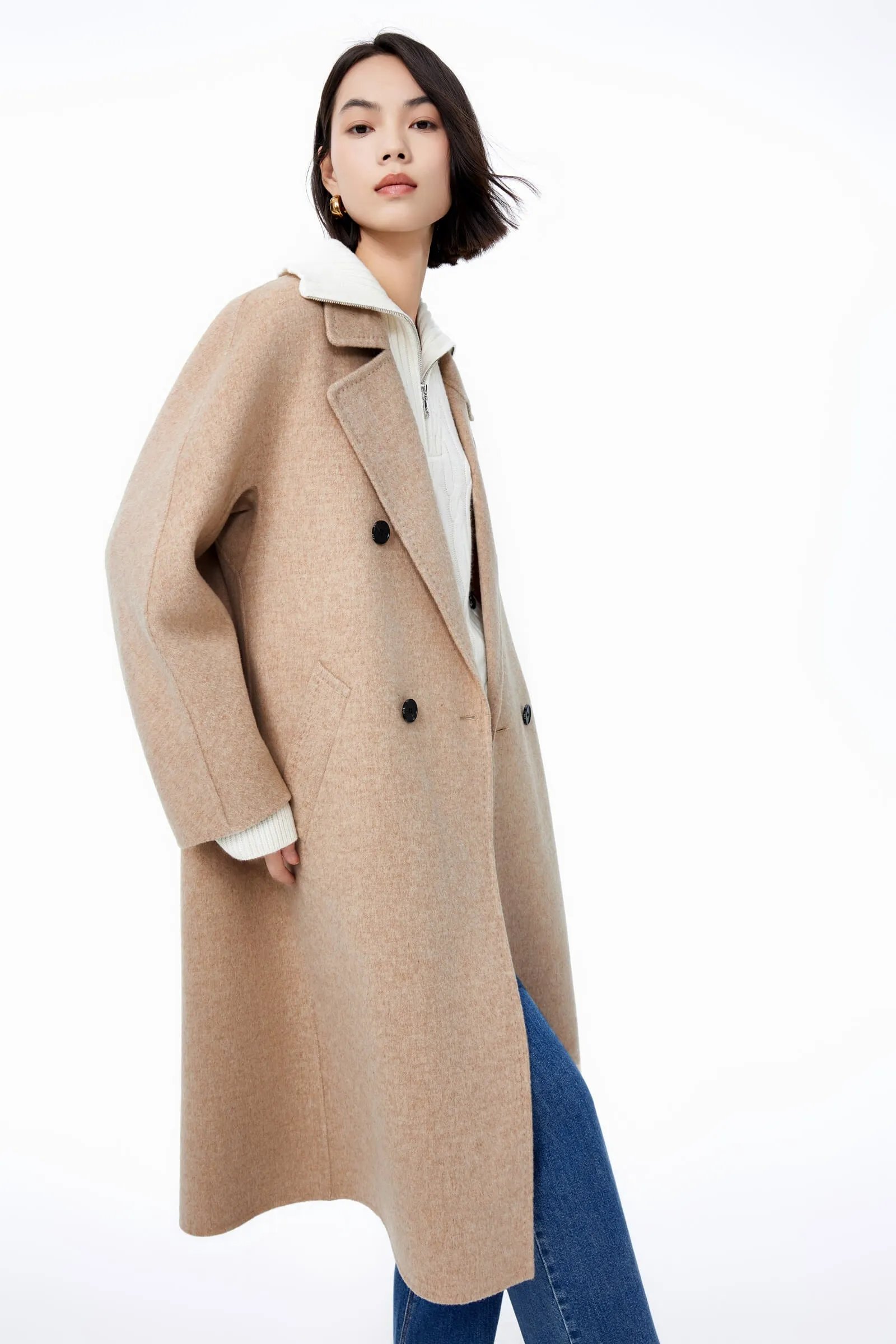 Lily Zero-Pressure Cotton Wool Double-Breasted Coat