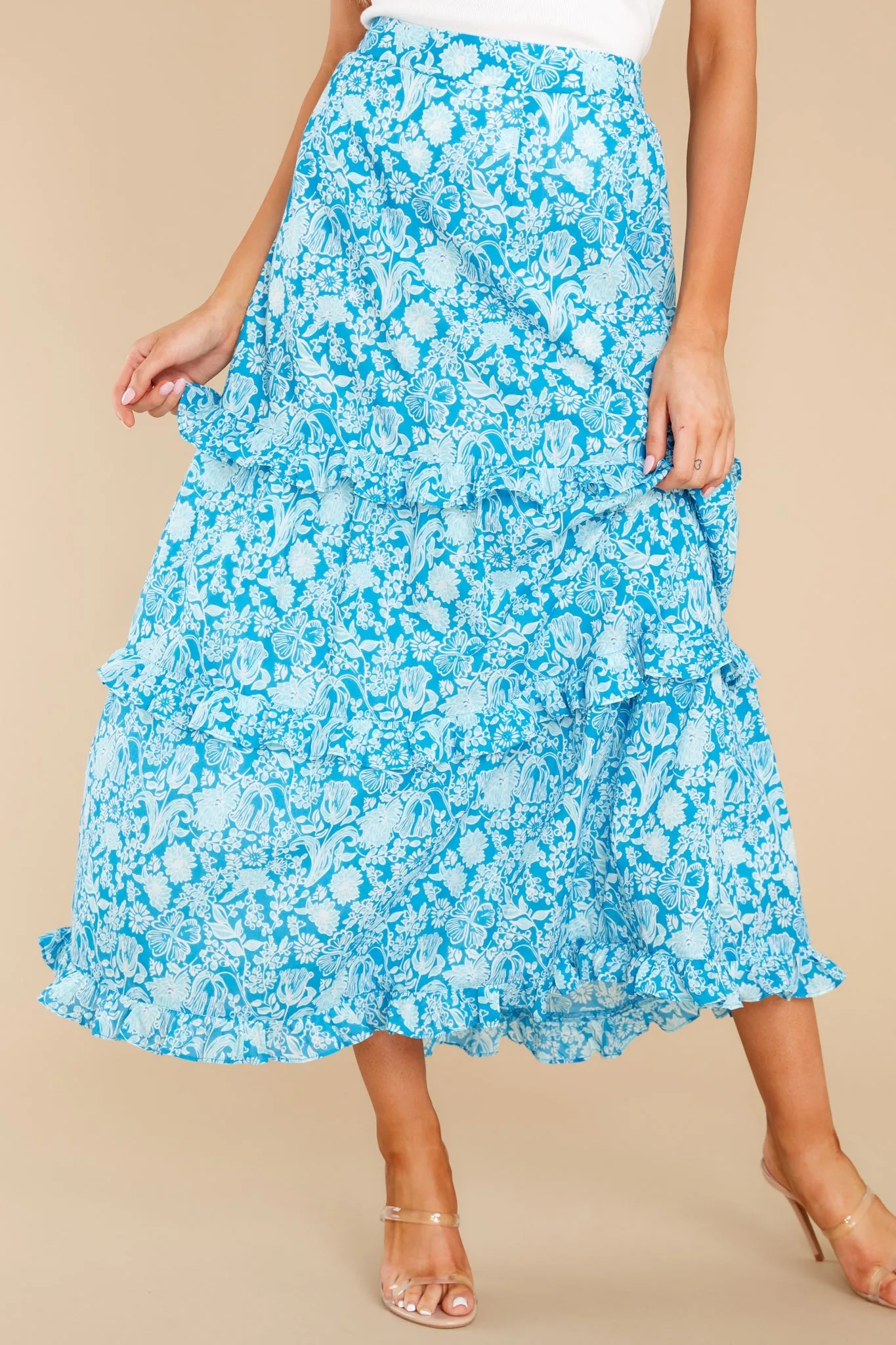 Lindsay Mini Garden Floral Aqua Skirt