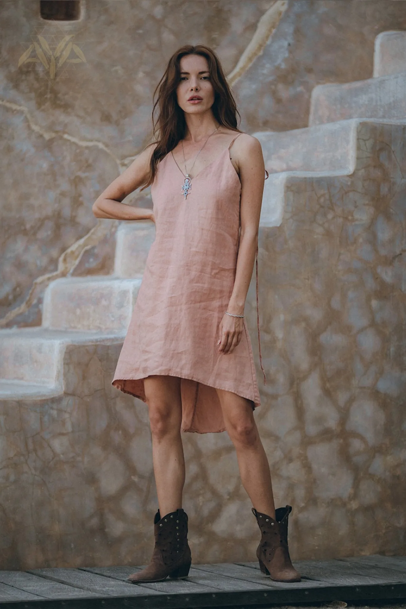 Linen Boho Bridesmaid Dress • Pink Linen Bohemian Slip Midi Dress