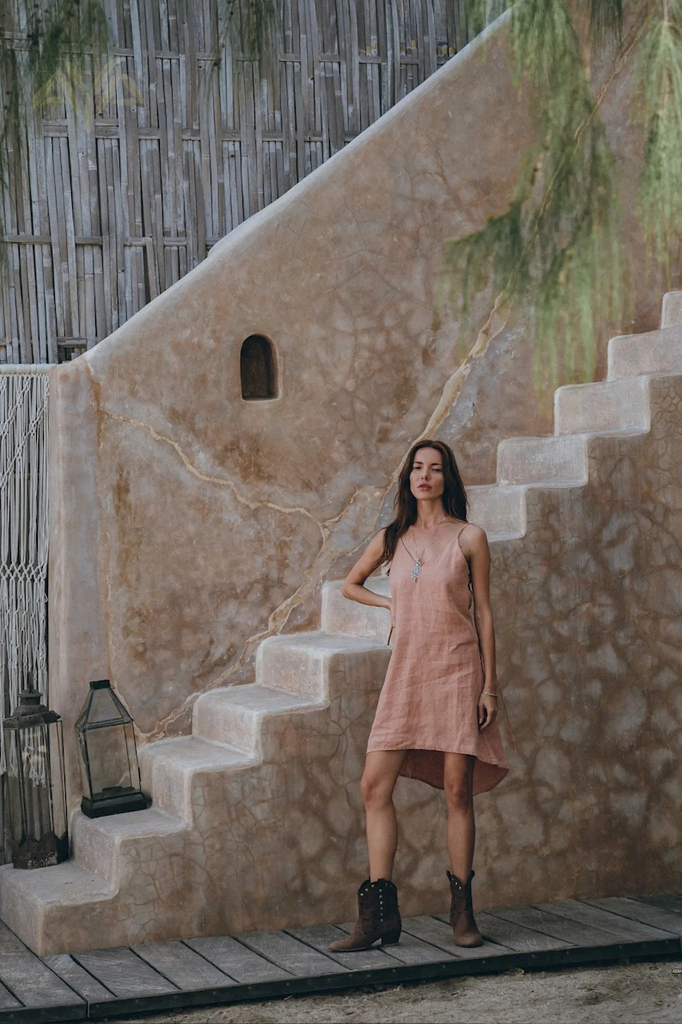 Linen Boho Bridesmaid Dress • Pink Linen Bohemian Slip Midi Dress