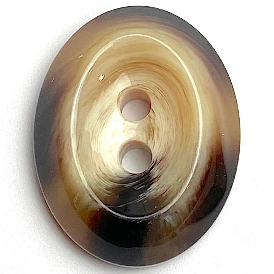 Macchiato Chunky-Thick Faux Horn Italian Designer Oval Dark Brown/Latte Button 1-1/16" / 27mm  #KB-929