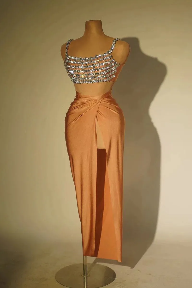 MARIE CRYSTAL EMBELLISHED SEQUIN CROP TOP AND MAXI SKIRT TWO PIECE SET