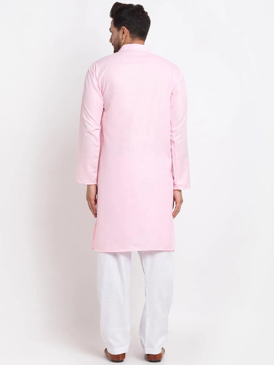 Men's Pink Solid Pathani Kurta With White Salwar - Benstoke