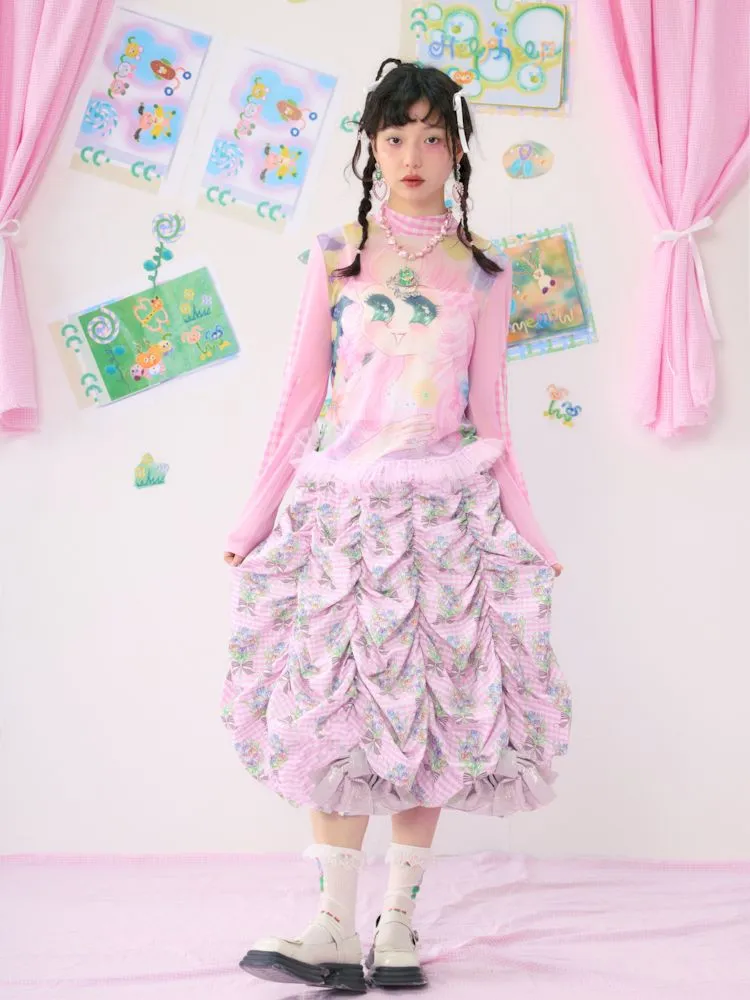 Multi Layered Pleated Metallic Bow Puffy Half Skirt【s0000009546】