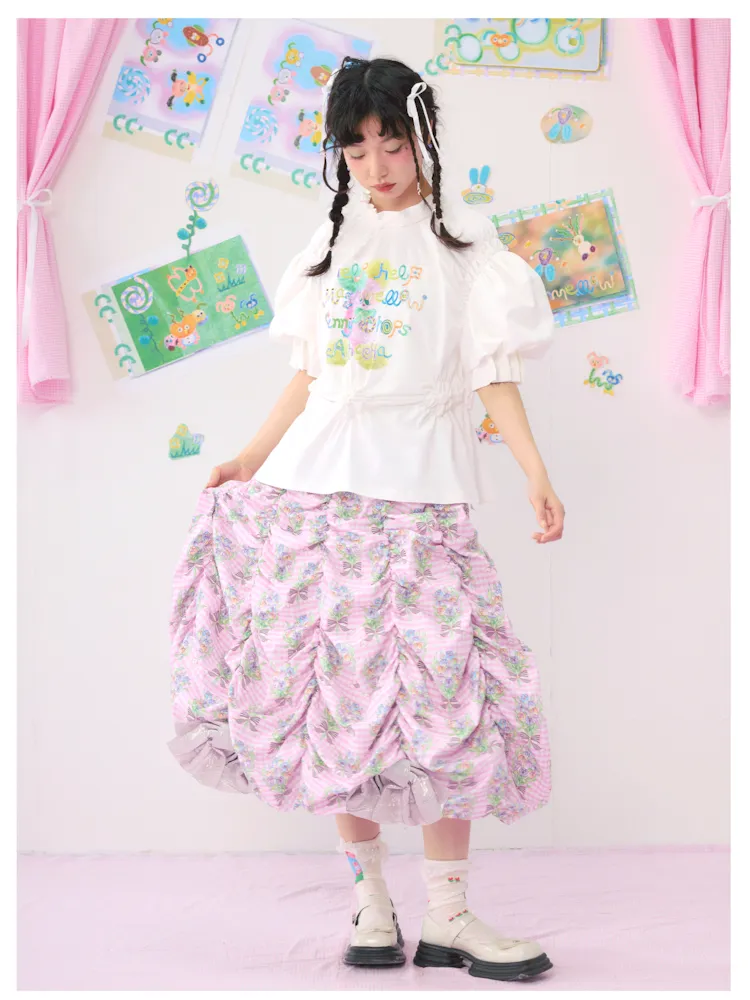 Multi Layered Pleated Metallic Bow Puffy Half Skirt【s0000009546】