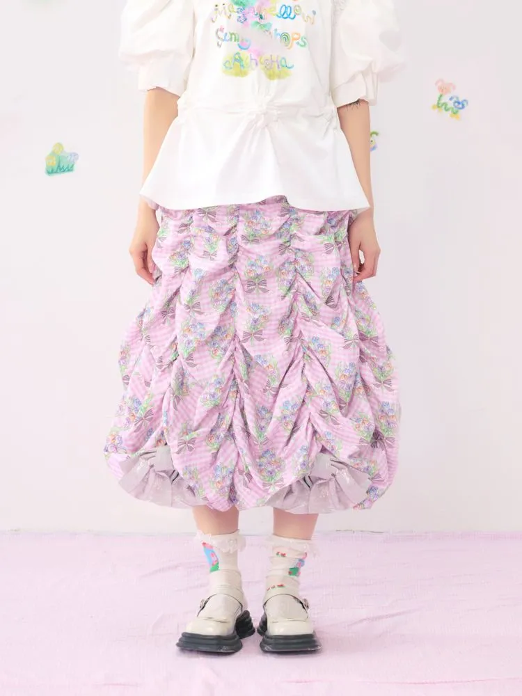 Multi Layered Pleated Metallic Bow Puffy Half Skirt【s0000009546】