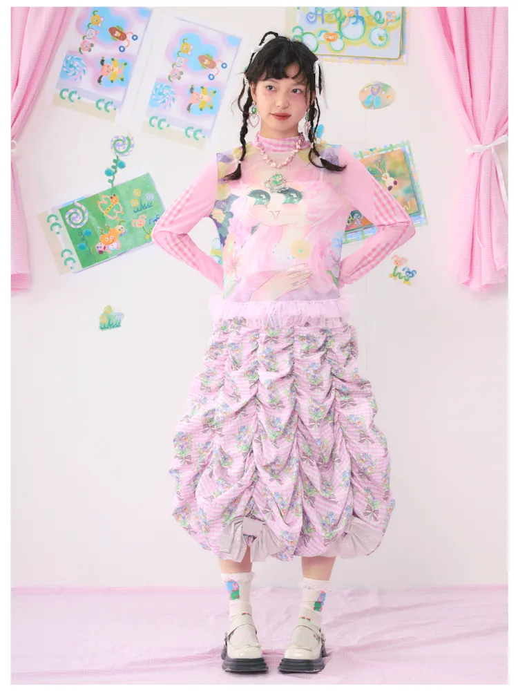 Multi Layered Pleated Metallic Bow Puffy Half Skirt【s0000009546】